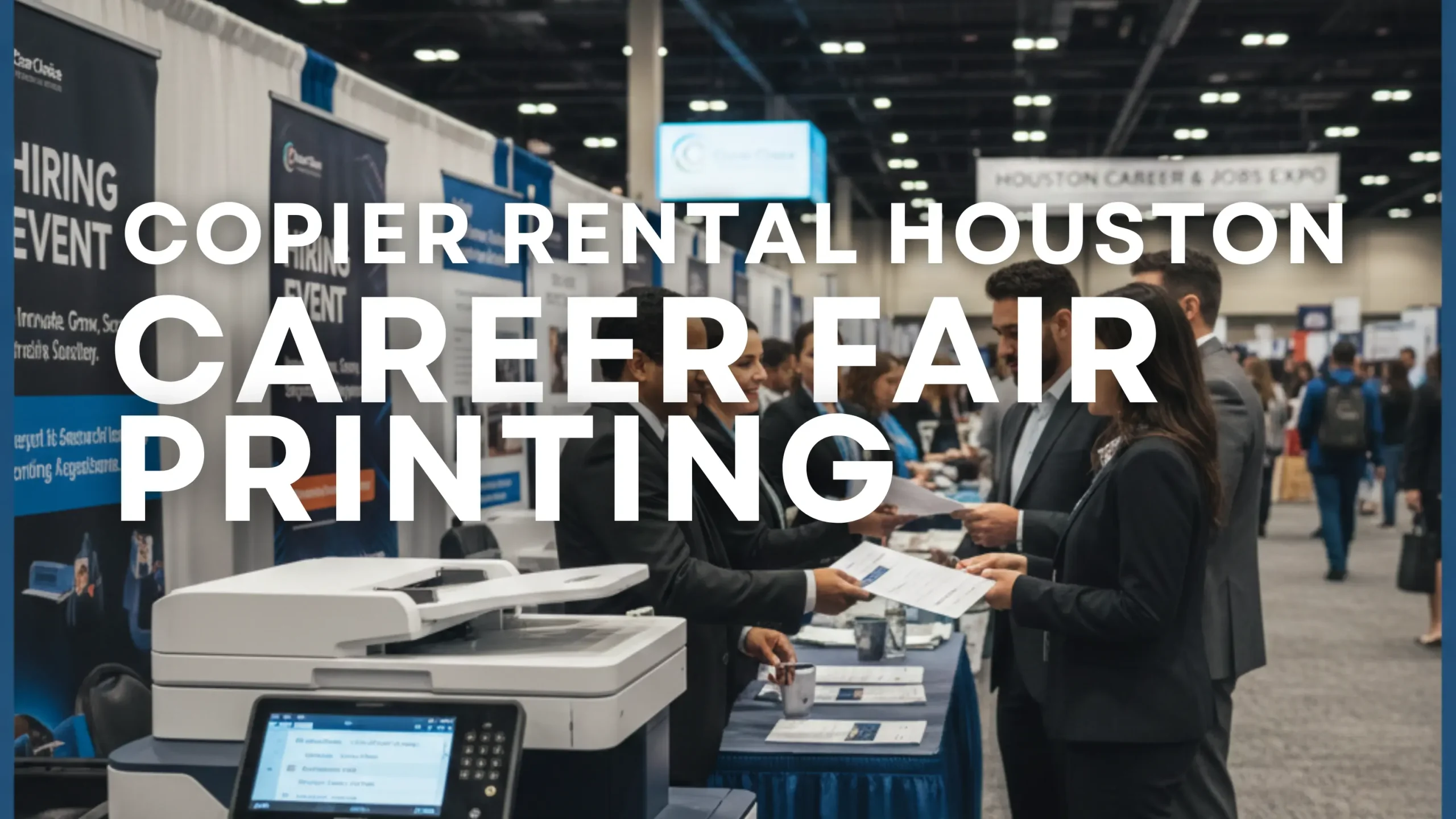 Clear Choice Technical Services copier rental used by recruiters at a fast-paced Houston Career Fair booth, emphasizing zero downtime printing of applications and contracts.