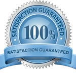 100% satisfaction guarantee seal for Houston MFP service and commercial printer rentals in the 77056 Galleria/Uptown business district.