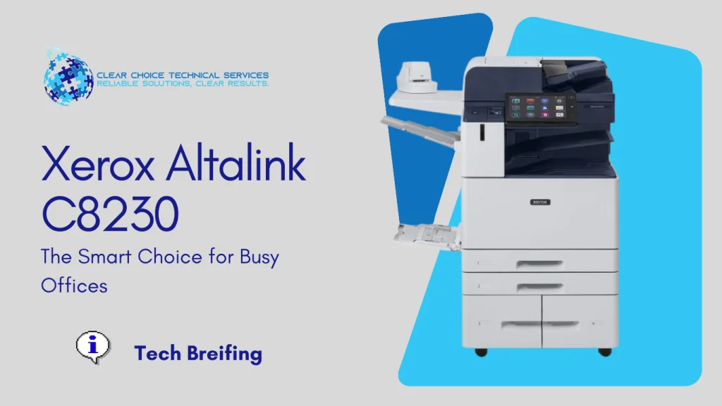 Xerox AltaLink C8230 multi-function printer featuring a 10.1-inch tablet-like interface and high-capacity trays at 2700 Post Oak Boulevard, Houston, TX.