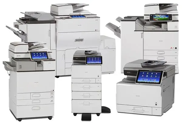 A diverse lineup of Ricoh and Sharp multi-function printers available for short-term lease and certified rental in Houston.